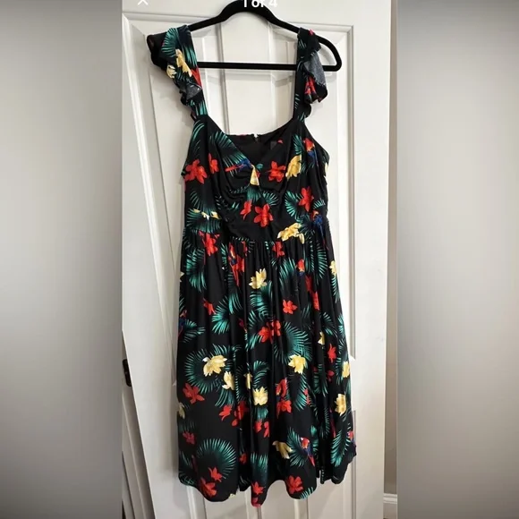 TORRID Retro Chic Black Dress with Vibrant Floral Accents and Crinoline - Picture 3 of 5